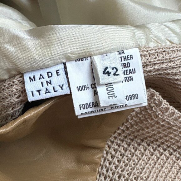 Gianfranco Ferre Italy Genuine Leather Knit Combo Jacket Tan Beige Size IT 42 - Picture 9 of 12